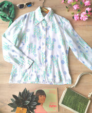 Charger l'image dans la galerie, Chemisier vintage imprimé des années 70 col pelle à tarte, taille 36/38