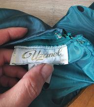 Charger l'image dans la galerie, Splendide robe cocktail vintage 80's à pois, manches bouffantes en taffetas, made in France, taille 40