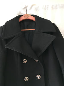 Manteau Vintage 70’s en laine noir, taille 34/36