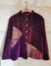 Charger l&#39;image dans la galerie, veste oversize en panne de velours et patchwork, taille 38
