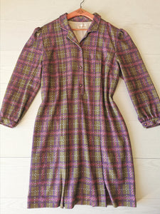 robe vintage fin 70's à carreaux , épaules bouffantes, T.42/44