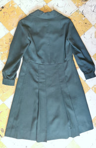robe années 60 trapèze vert sapin , crêpe de laine, taille 34