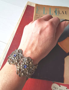 bracelet manchette vintage 70's en argent ciselé, taille unique
