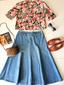 blouse vintage 80's à motif grosses roses, taille 36