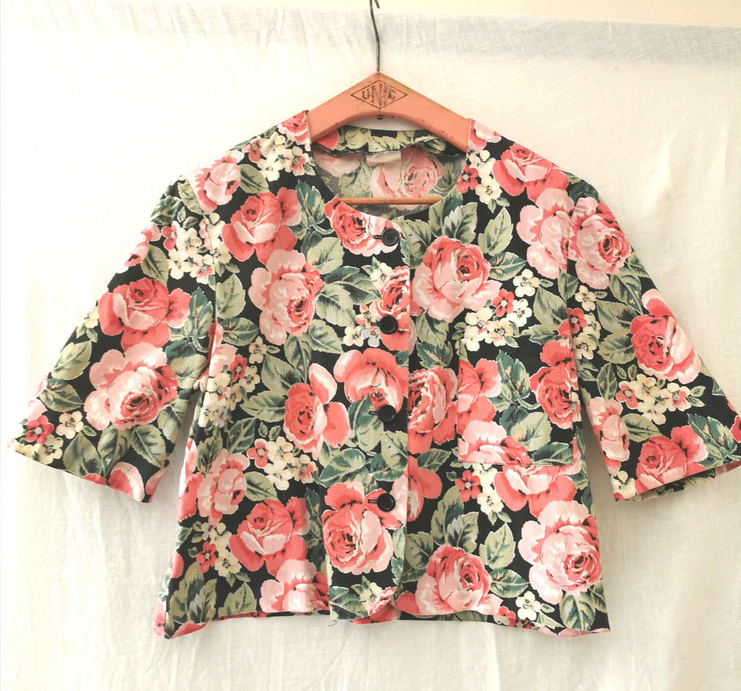 blouse vintage 80's à motif grosses roses, taille 36