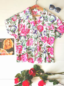 blouse vintage pivoines, taille 38/40