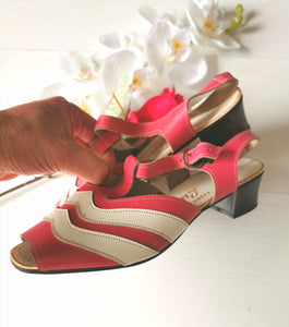souliers sandales "vanille-fraise" années 60-70 deadstock, pointure 36