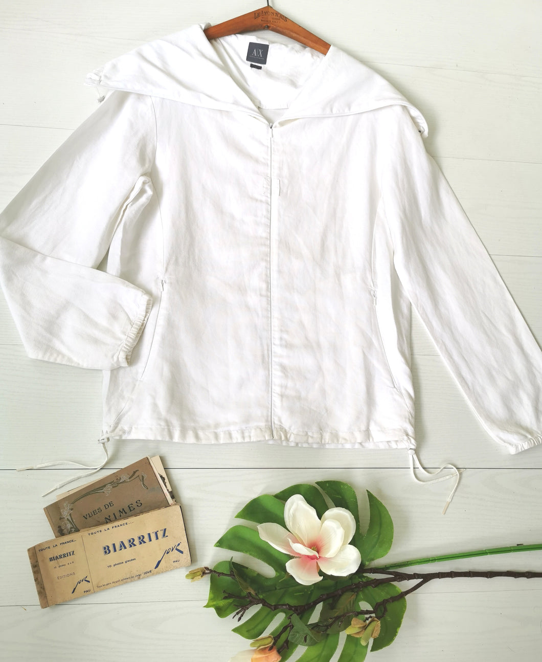 veste d'été Armani en lin blanc, encolure modulable, taille 42/44