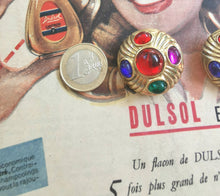 Charger l&#39;image dans la galerie, boucles d&#39;oreilles clips vintage, cabochons multicolores

