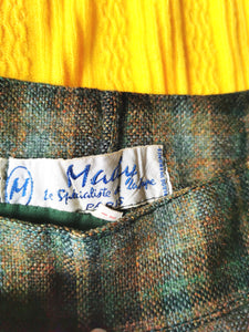 jupe vintage trapèze années 60's motif tartan en laine, taille 38