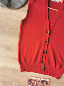 gilet en laine rouge sans manches Caroll vintage 70's , taille 36/38