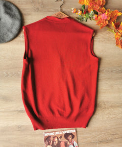gilet en laine rouge sans manches Caroll vintage 70's , taille 36/38