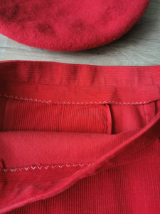jupe vintage 70's taille haute velours côtelé rouge, taille 38