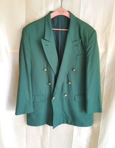 blazer vintage 80's Croisé en laine, vert forêt , taille 42/44