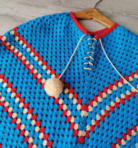 poncho vintage années 70 en crochet tailles 34-36-38/petit 40