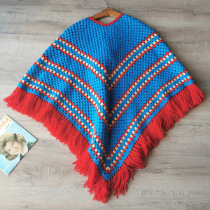 poncho vintage années 70 en crochet tailles 34-36-38/petit 40